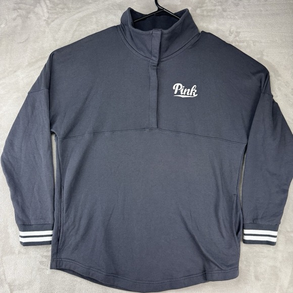 VS Pink Half‎ Zip Funnel Neck Sweatshirt Womens Large Gray Pullover Top Y2K - Picture 3 of 12